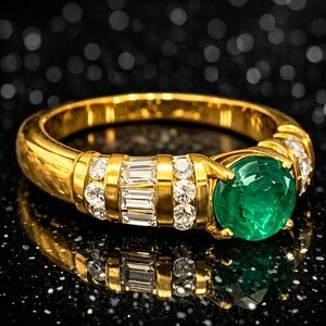 18k gold Technibond Created Emerald Channel Set Baguette Cz Ring estate vintage